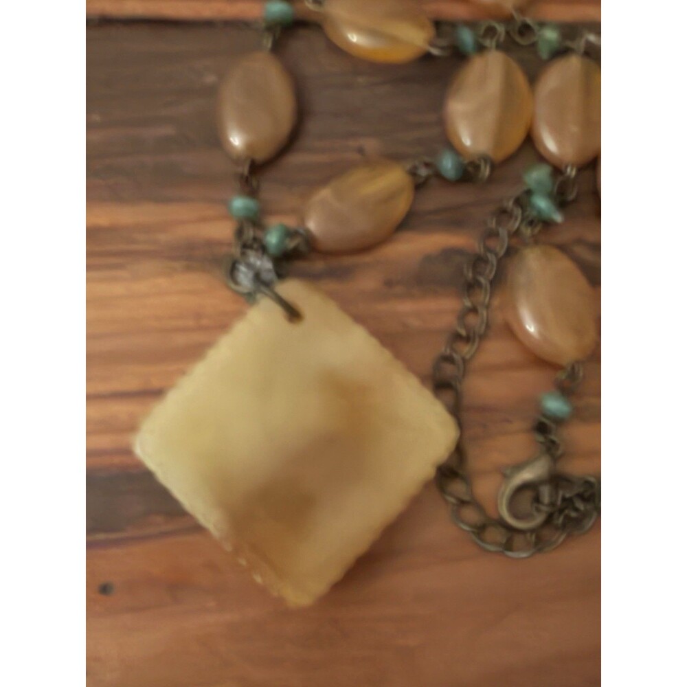 Vintage Carved Natural Butterscotch Amber Pendant Necklace Trade Bead - Picture 4 of 7